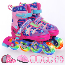 高鑫品质PU闪光轮滑鞋 儿童溜冰鞋全套装 四码可调单排成人旱冰鞋