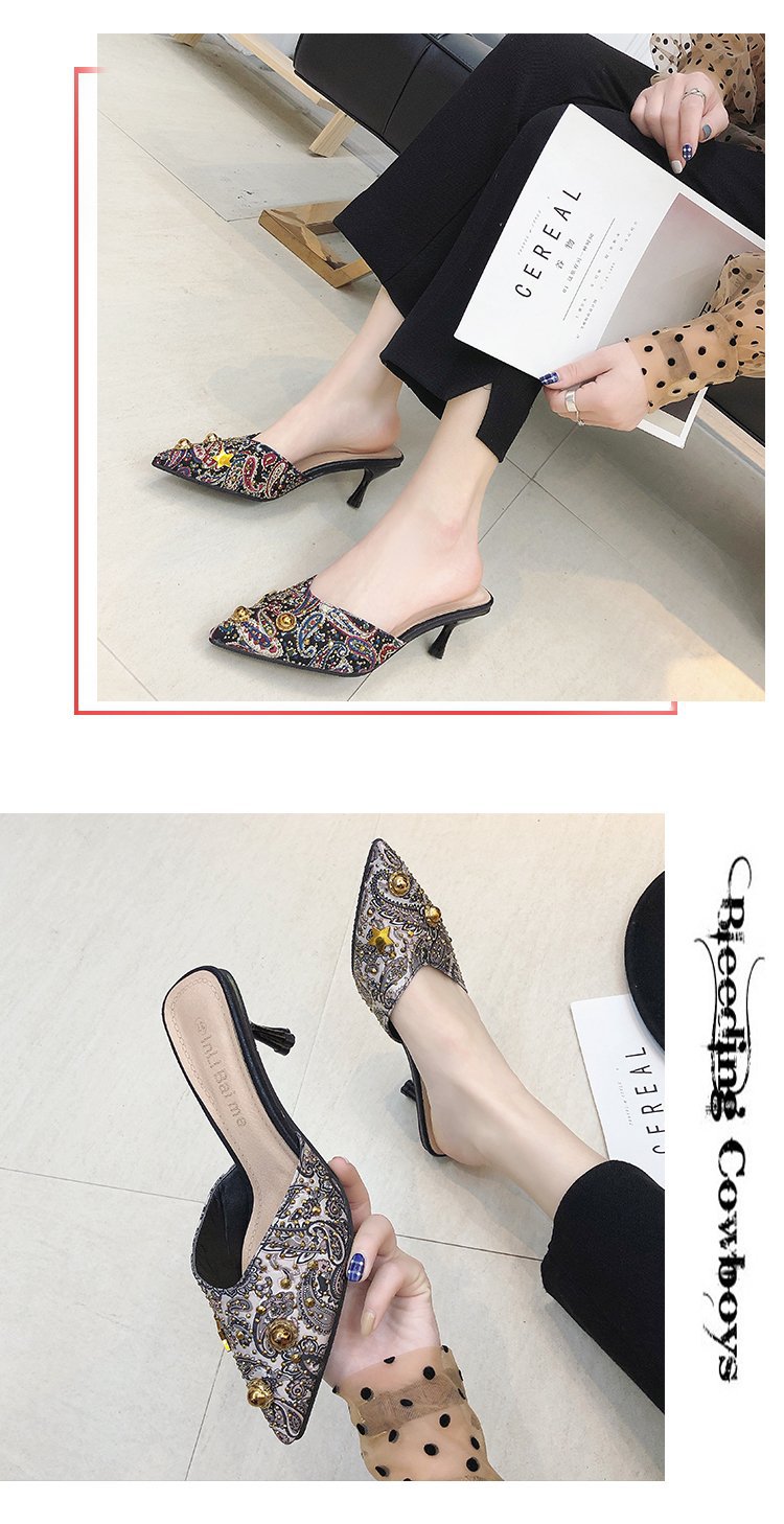 2024 Frühjahr/Sommer, sexy, schmale Absätze, mittlerer Absatz, spitzer Kopf, große Halbanhänger, Pailletten-Sandalen für Damen_voghion.com