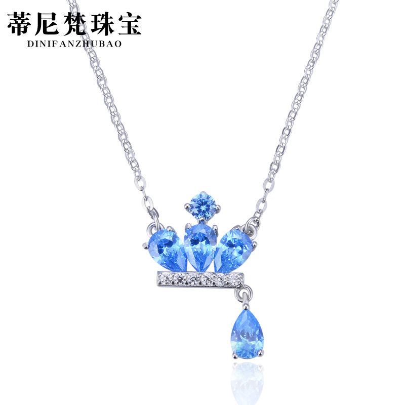 Venta caliente Transfronteriza Popular corona de diamantes s925 Collar de plata de las mujeres corta clavícula conjunto cadena original suministro directo al por mayor