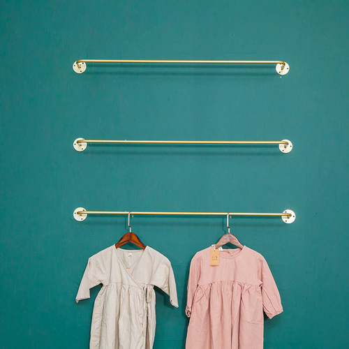 Gold clothing store display rack clothes on the wall clothing rack women's clothing store decoration shelf wall-mounted thin tube clothes rack