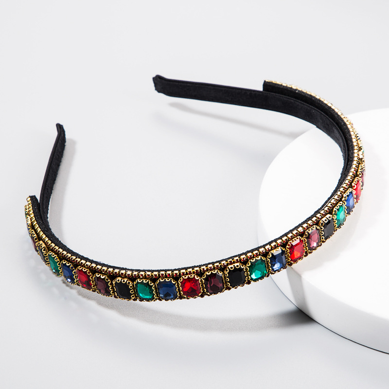 Cloth-encrusted Glass Diamond Color Diamond Headband Fashion Super Flash Water Drill Hoop Hot Sale display picture 3