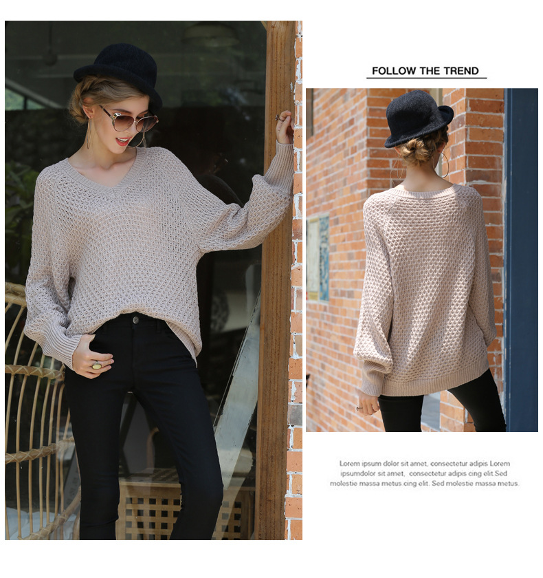 hot style V-neck autumn and winter new women s loose ladies knitted sweater NSYH7186