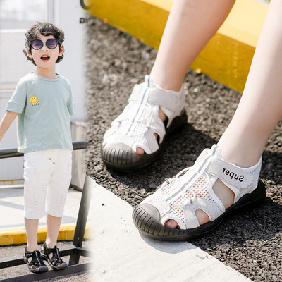 2019 children Sandals summer genuine leather new pattern motion Boy Sandals girl Beach shoes On behalf of