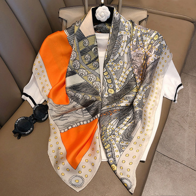 Retro saddle spring and autumn new pattern printing Silk scarf scarf Silk like Silk scarf decorate Use Large shawl