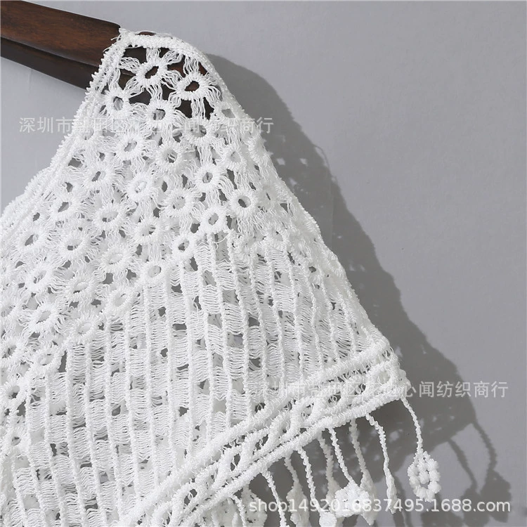 Вязаный кружевной пончо для женщин в корейском стиле, белый, One Size (подходит 90–135 кг)