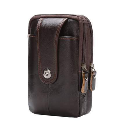 Three-Layer Vertical Bag Small Magnetic Buckle Waist Pack Leather Vertical Mobile Phone Bag Portable Men's Waist Pack Mobile Phone Storage Bag Small Hanging Bag Specification drawing