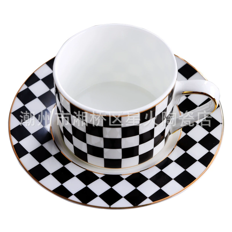 European -style ceramic coffee cup bone porcelain coffee cup disc black tea cup flower cup ceramic coffee cup European style gold edge