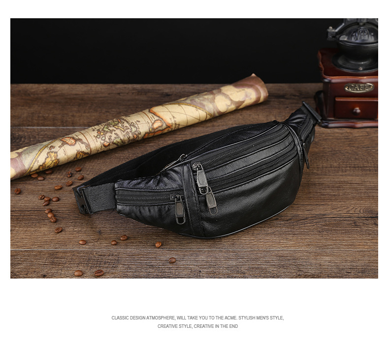 Men's Solid Color Pu Leather Zipper Fanny Pack display picture 6