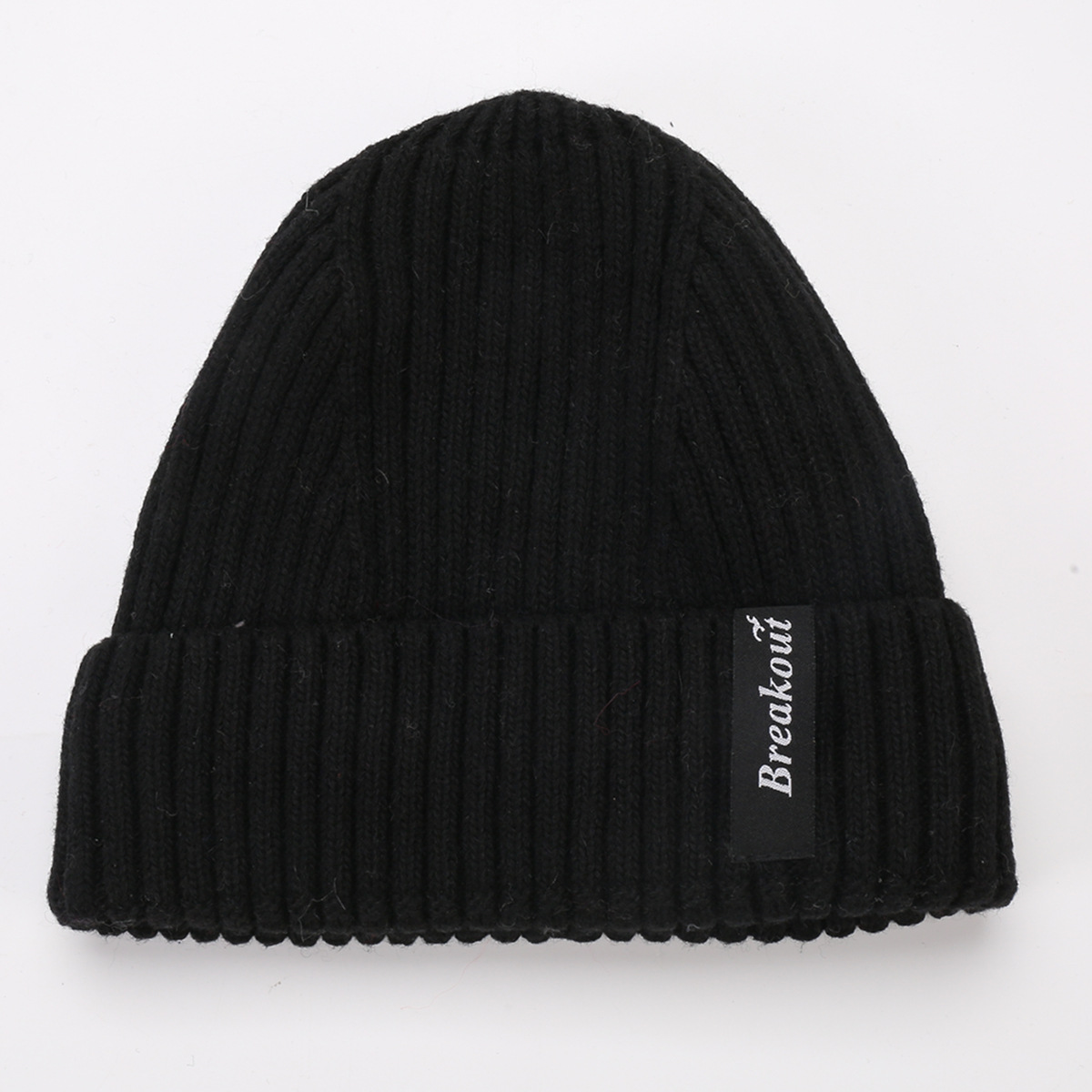 Cappello da uomo in lana calda lavorato a maglia con lettera adesiva con bordo arricciato a righe dritte in velluto autunno e inverno da donna_voghion.com