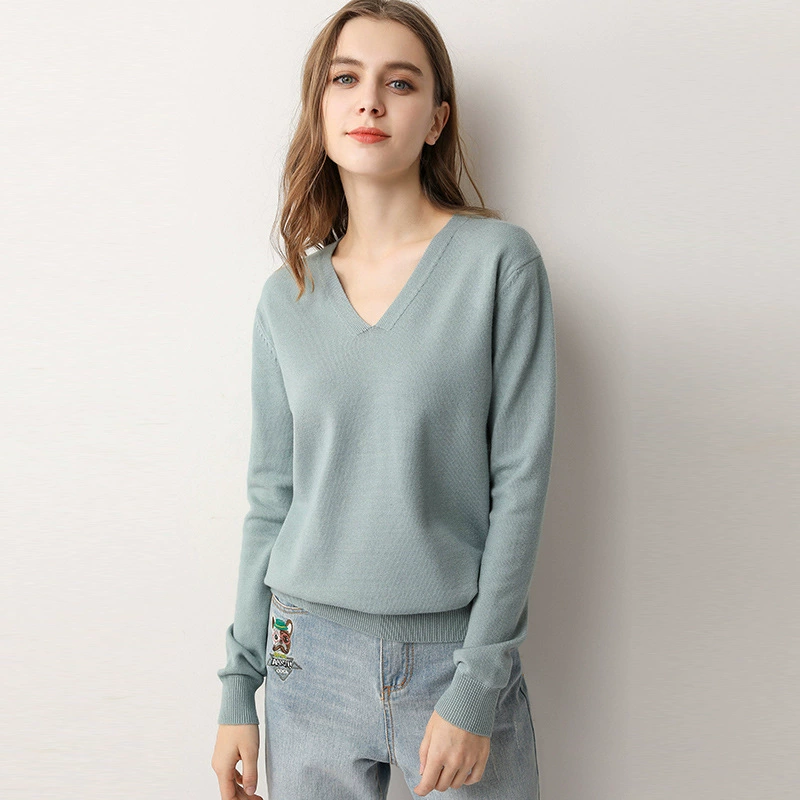Тонкий вязаный свитер, oversize, V-образный вырез, западный стиль