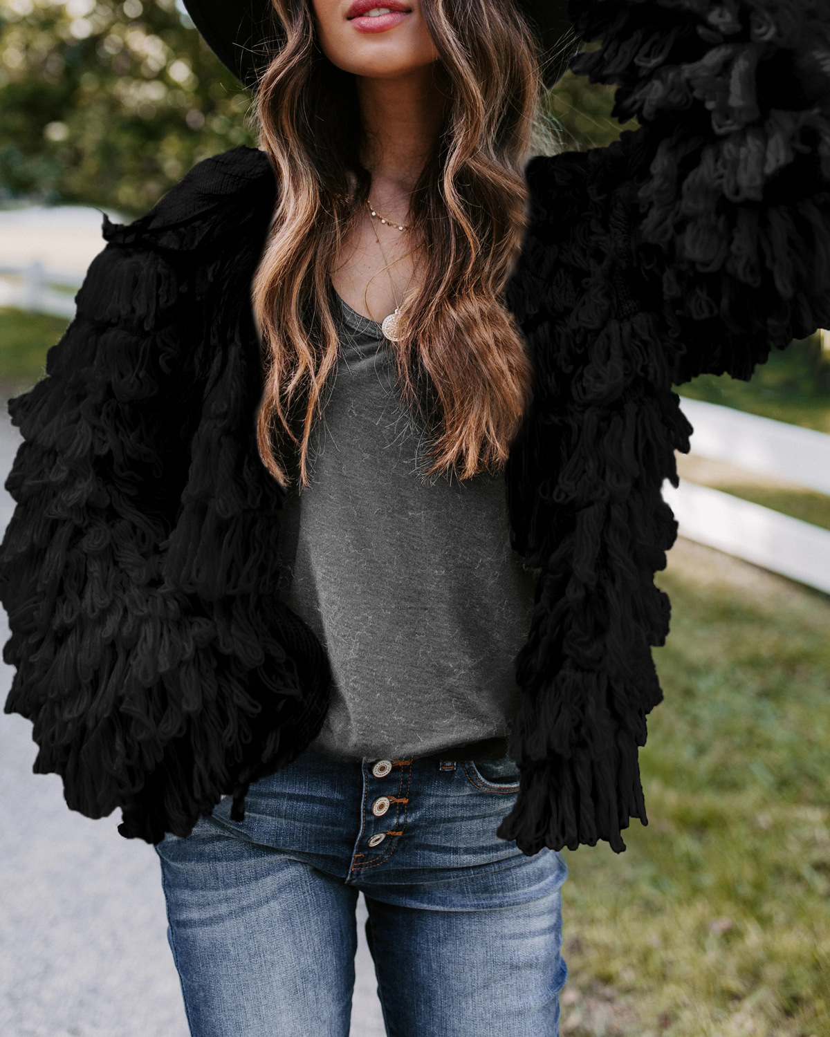 new women s casual loose knit solid color fringed cardigan NSLK11390