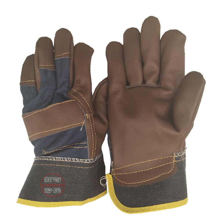 短款头层牛皮电焊手套 手心大全掌半牛皮 帆布手背焊工手套
