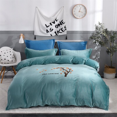 厂家供应家纺水晶绒绣花四件套冬季保暖床上用品bed sheet set