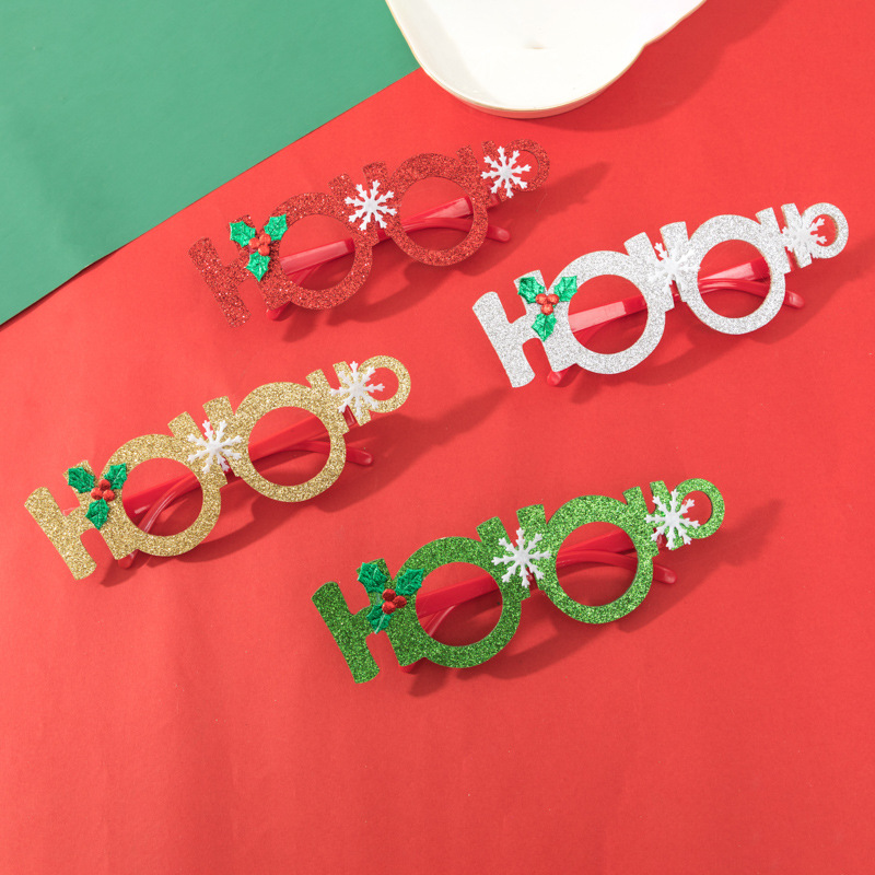 圣诞节装饰品亮片HOHOHO塑料眼镜框架成人儿童派对装扮道具批发