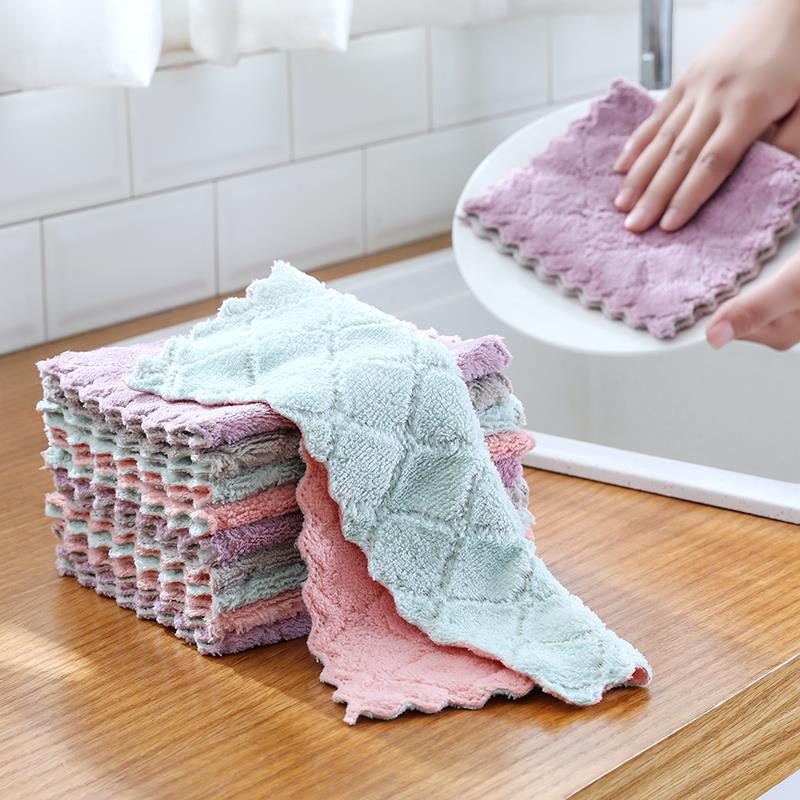 Kitchen coral fortress dishwash tissue rag does not stick oil double printing Bowl double-sided absorbent thickening scorpion cloth