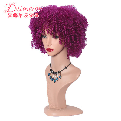 现货批发 新款一件代发头套欧美时尚非洲小卷红色短卷发化纤假发|ms