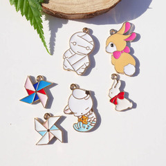 DIY Korean-style jewelry accessories K-gold drip oil alloy small pendant earrings charm cartoon rabbit windmill mermaid