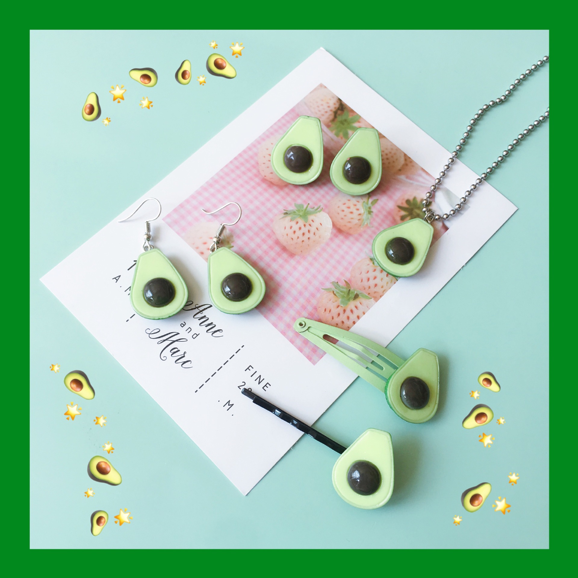 Summer Avocado Cute Simulation Fruit Hairpin Necklace Earrings display picture 1