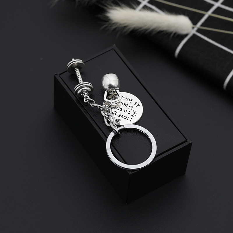 Explosion Keychain Personality Fitness Barbell Lettering Loveyou To The Moon Back Keychain Wholesale Nihaojewelry display picture 5