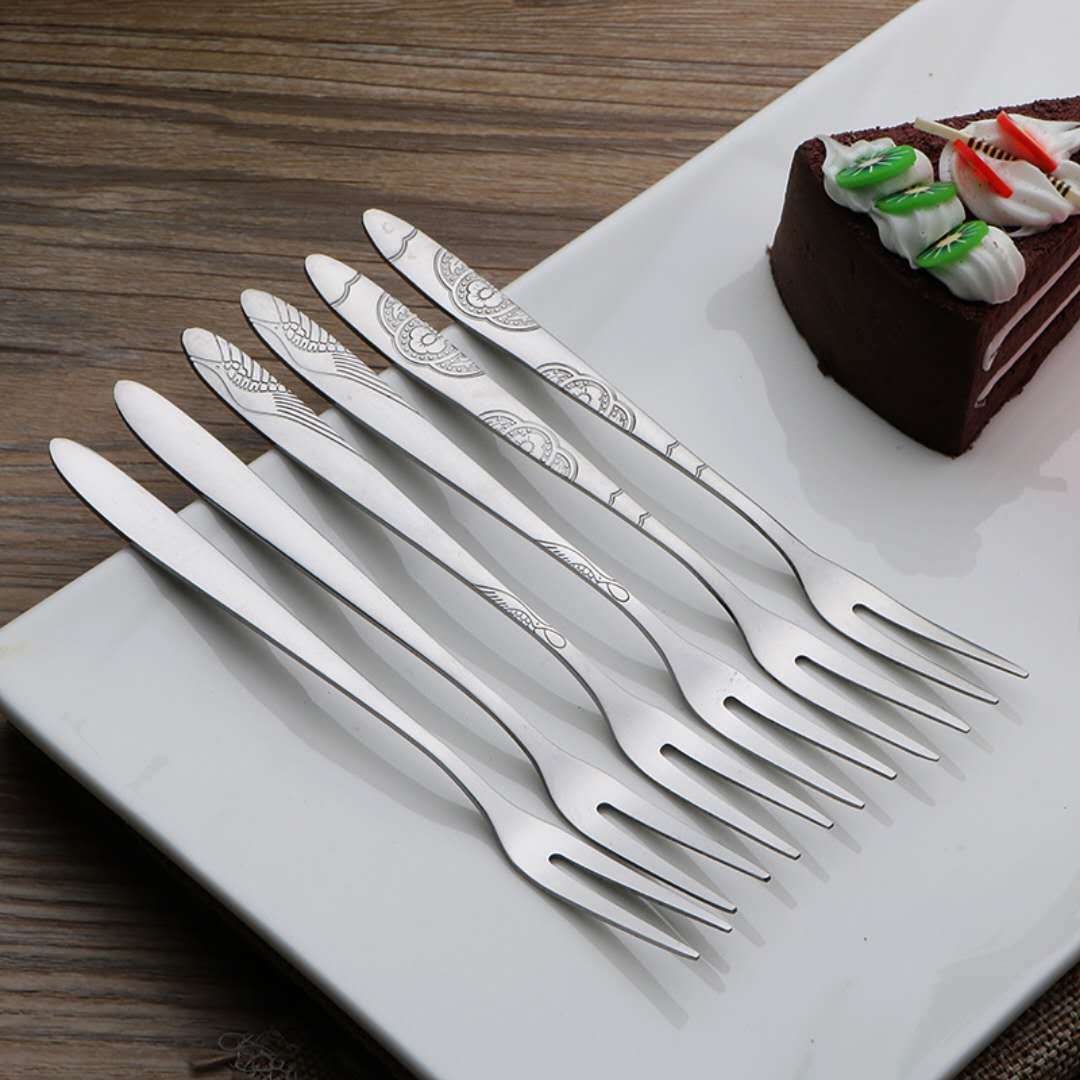 韩式创意不锈钢水果叉 西餐具小叉子 二齿水果点心叉蛋糕叉|ru