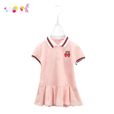 品牌童装素小妹夏季新品韩版中小童1-4岁女童针织绣花草莓连衣裙