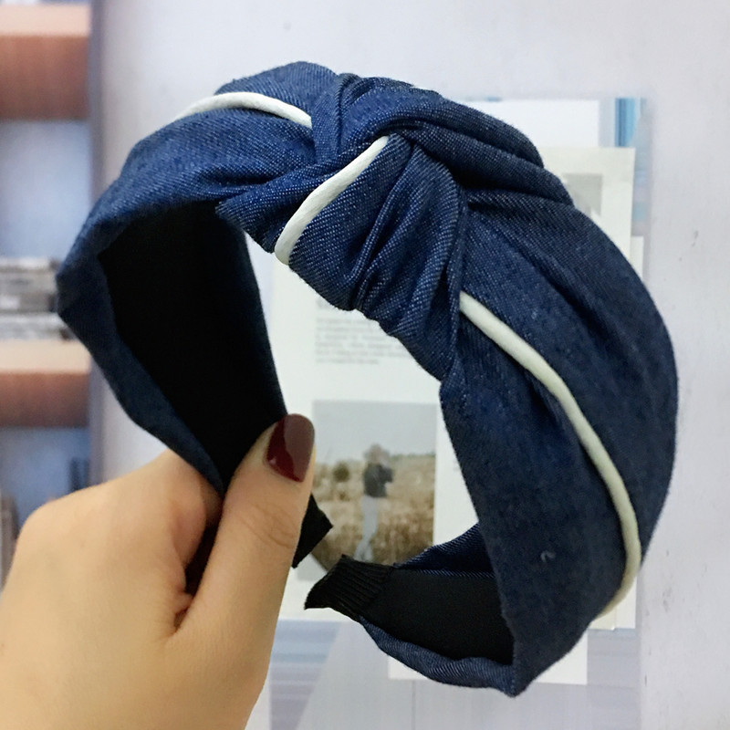 2021 Japonais Et Coréen Simple Bandeau Femelle Noeud Dans Le Moyen Denim Pince Accessoires Pour Cheveux Adulte Bandeau En Tissu D'une Seule Pièce Dropshipping display picture 2