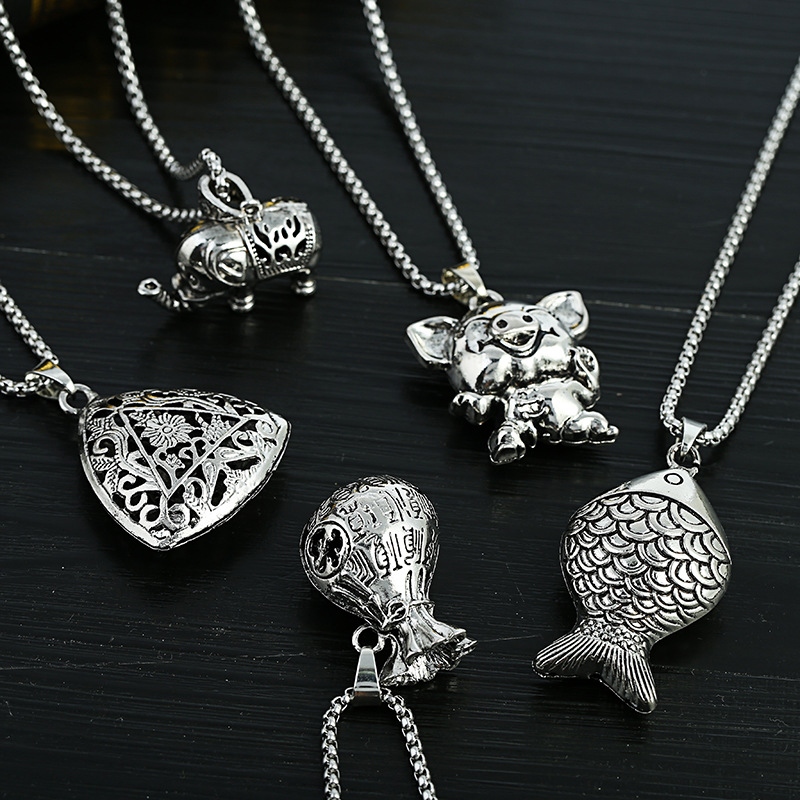 Lucky Ruyi Elephant Titanium Steel Necklace Pendant This Life Year Lucky Piglet Woolen Chain Hip Hop Necklace Men's Jewelry