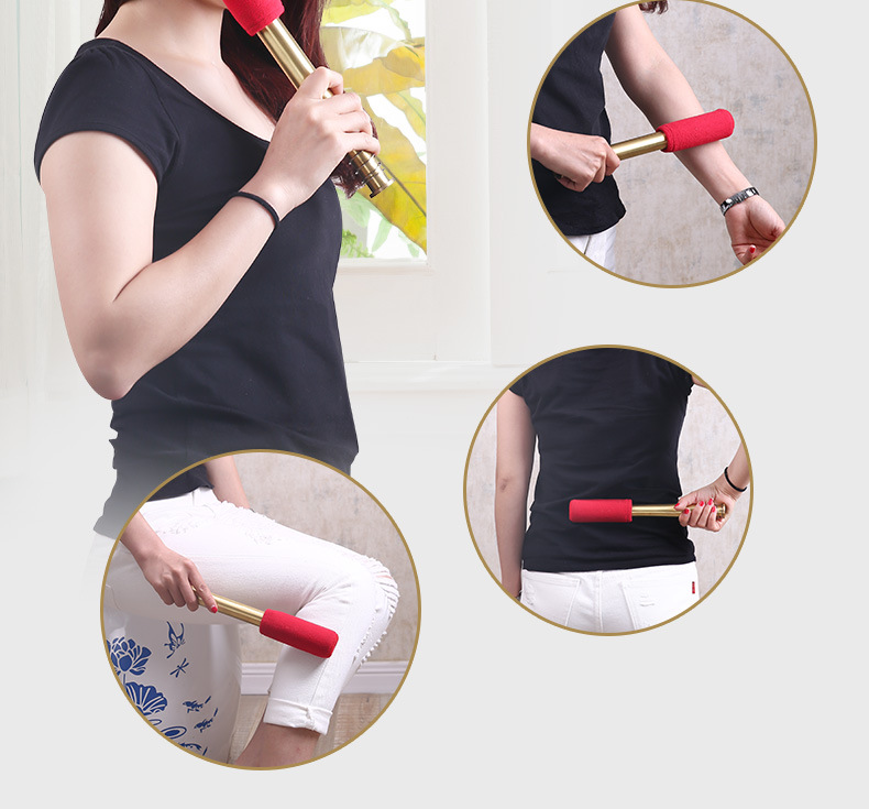 Copper Moxa Roller Stick with 12mm Smokeless Moxa Bars 10 Pack for Face Body Warm Massage in use