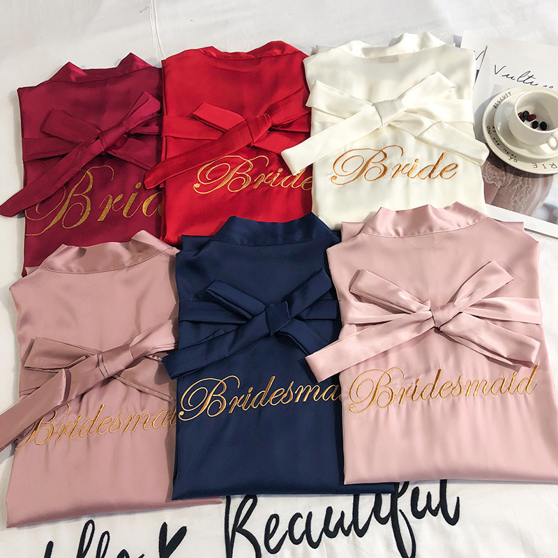 Pajamas Female Bride Morning Gown Customized Wedding Ceremony Bridesmaid Group Dress Makeup Nightgown Girlfriend Party Party Factory Direct Sales
