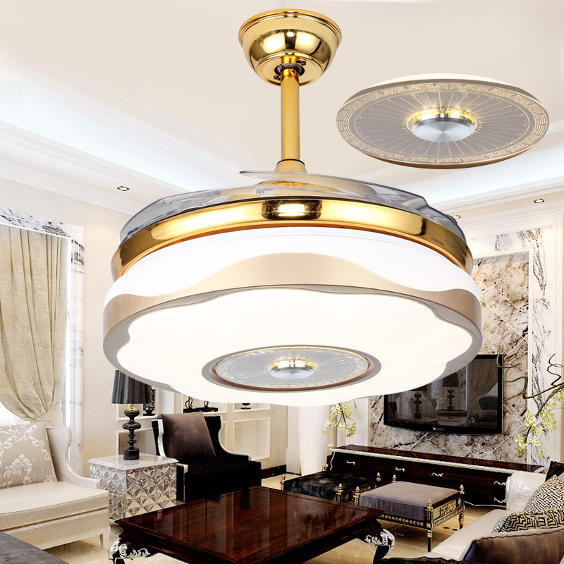 供应亚克力隐形风扇灯 中式餐客厅卧室复古吊扇灯 隐形吊扇灯