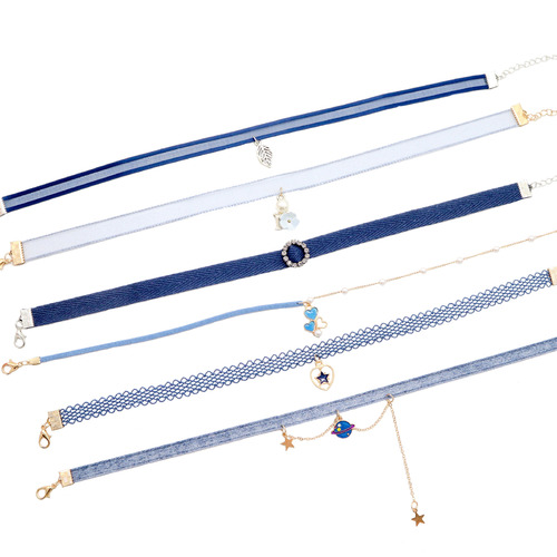 Japanese and Korean new choker choker necklace jewelry haze blue planet pendant neck strap short clavicle chain necklace for women