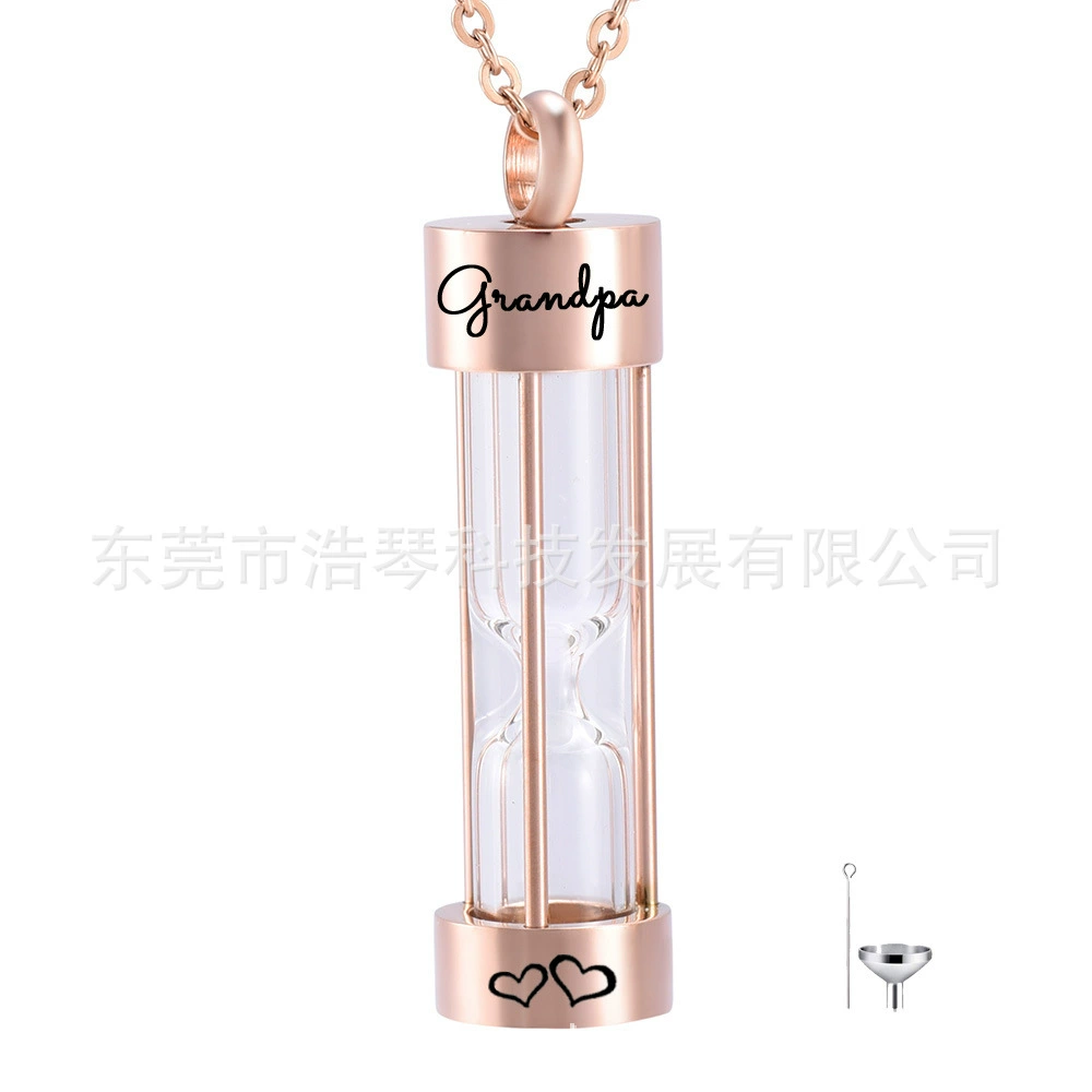 Внешняя торговля горячей продажи памятные родственники дедушка пепел ожерелье из нержавеющей стали розовое золото песочные часы кулон флакон духов