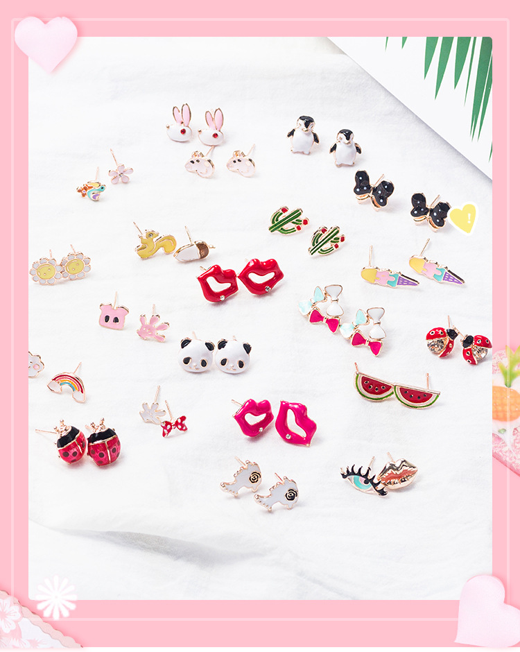 Cartoon Style Clouds Panda Strawberry Alloy Enamel Inlay Artificial Diamond Women's Ear Studs 1 Pair display picture 1