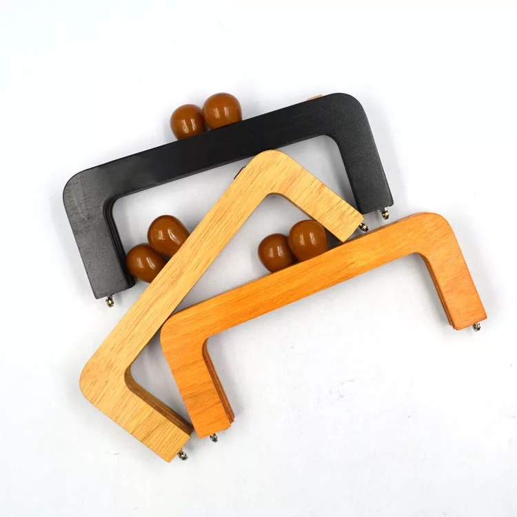 20CM实木夹框木手挽木手把 手拿包木口金 小香风晚宴包木夹框|ru