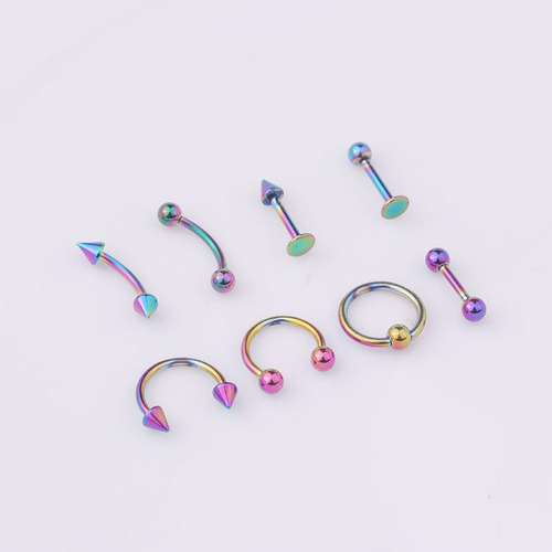 Wish popular 8 pieces/set mixed style wholesale stainless steel body piercing jewelry eyebrow lip nose nail ring