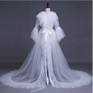 Real shot European and American new long large swing slim dress bare yarn widened Trailing gauze dress factory price direct sales one-piece delivery