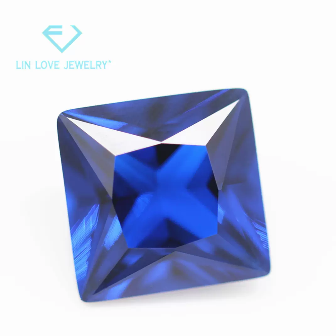 批5A 正方形113#蓝尖晶裸石 合成直角车花公主方113号尖晶蓝宝石
