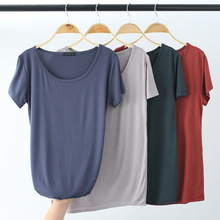 2021夏季新款韩版棉纯料色T恤女士圆领短袖宽松休闲打底衫上衣