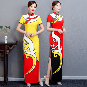 Chinese Dress Qipao cheongsam long retro dignified atmosphere show big size dress