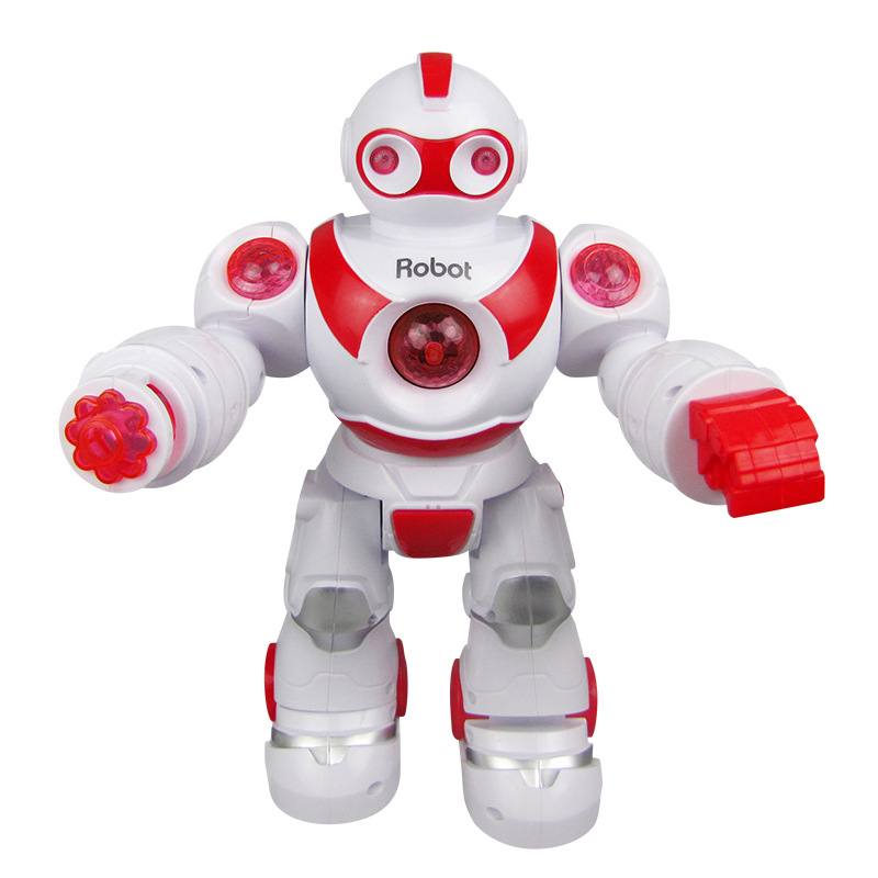Nuevo robot inteligente para niños juguetes eléctricos móviles caminando luces efectos de sonido cuerpo superior giratorio mercado nocturno ventas calientes
