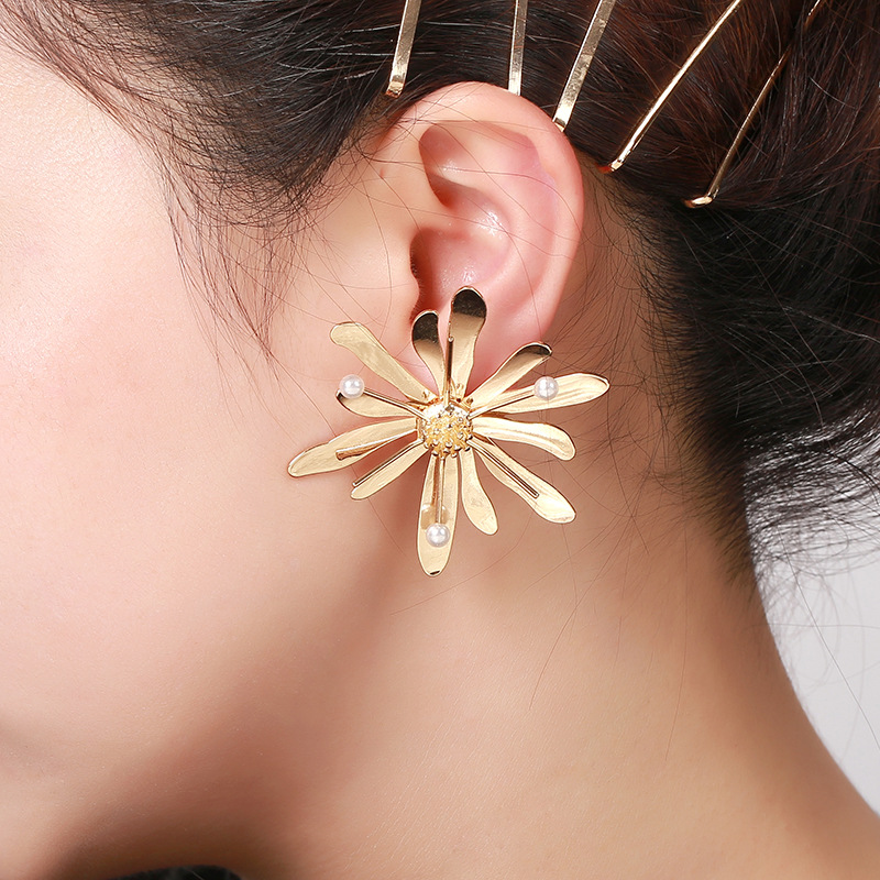 Shopping Occasion Metal Material 1 Pair Fashion Flower Metal Stoving Varnish Women's Ear Studs