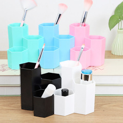 Creative Simple Hexagonal Pen Holder Storage Box Beauty Eyebrow Pencil Lipstick Storage Tray Desktop Makeup Brush Storage Tube 