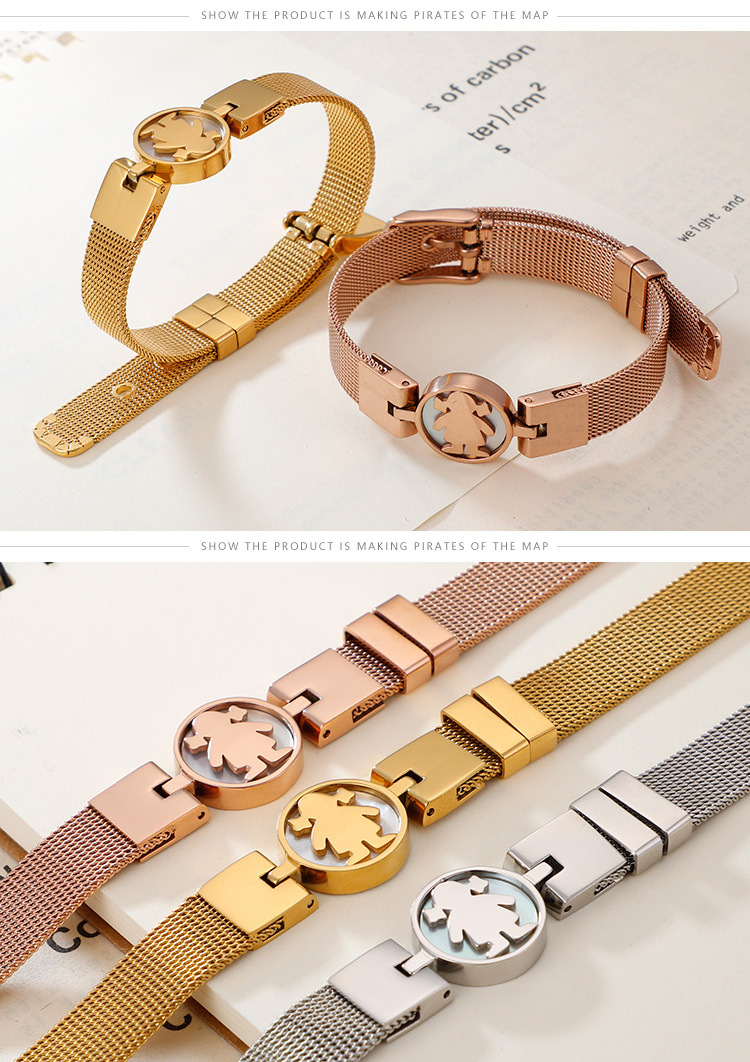 Women'S Gender Stainless Steel Korean Style Little Girl Shape Mesh Strap Bracelet Wholesale Jewelry Nihaojewelry
