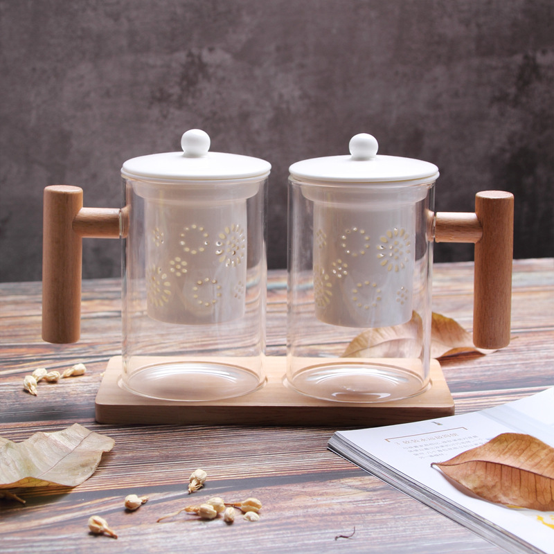 Cross border supply originality ins Office Conference hall Simplicity Beech Handle ceramics Teapot glass Gifts