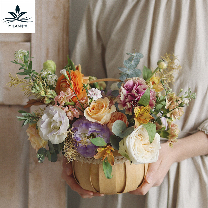 Mini cesta de flores de mano de madera cesta de encaje calabaza flor floral flor arreglo cesta a mano-tejido impermeable