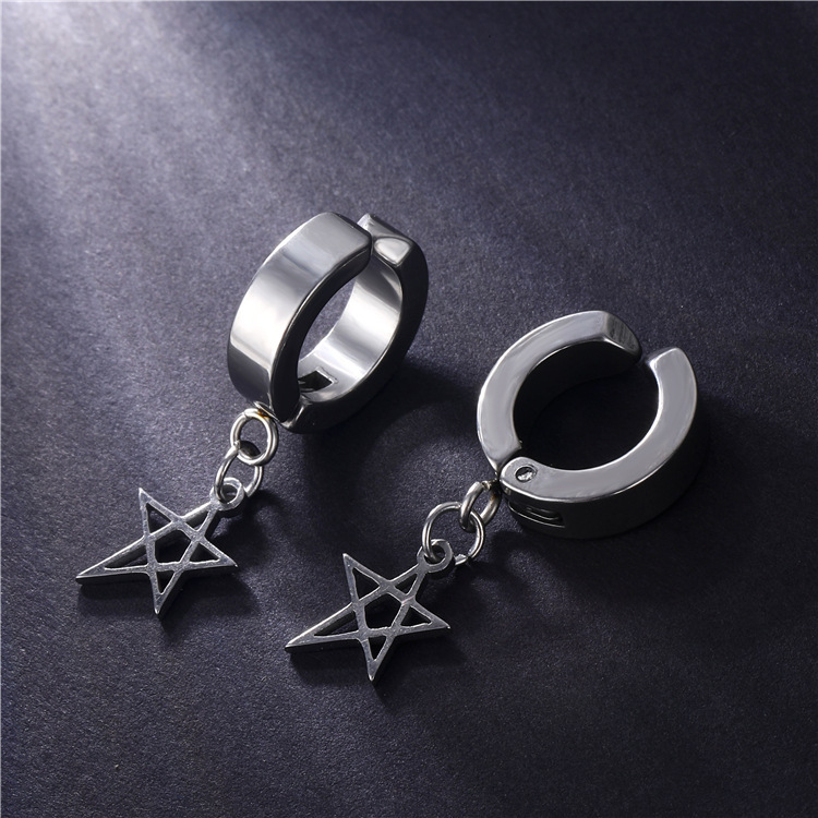 1 Piece Lady Pentagram Titanium Steel Plating Hollow Out Drop Earrings display picture 2