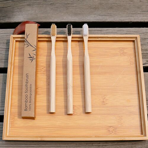 Source Factory Adult Round Stick Original Bamboo Toothbrush Children Adult Soft Bamboo Charcoal Hair Natural Round Handle Gift Toothbrush
