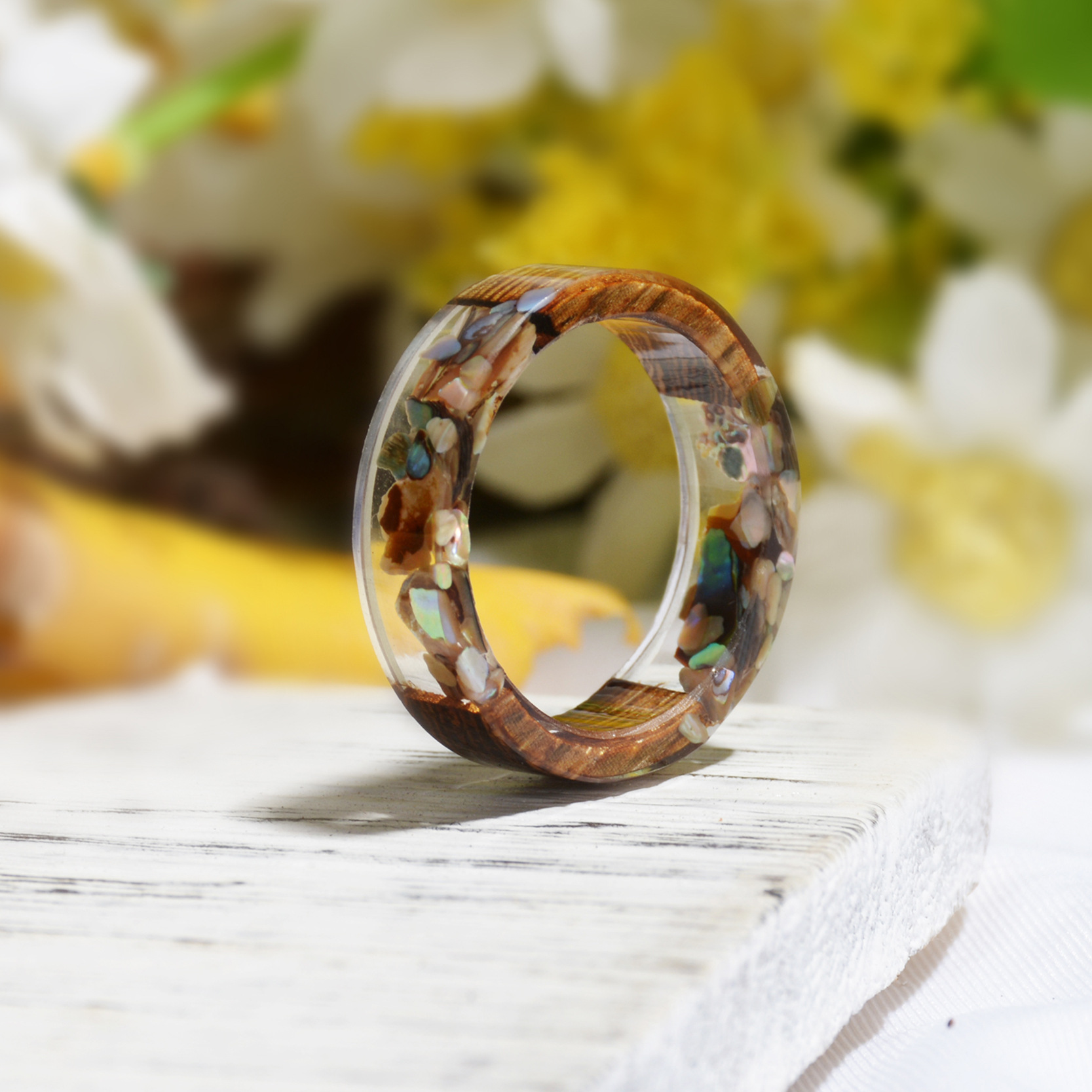 Simple Style Flower Wood Resin Unisex Rings 1 Piece