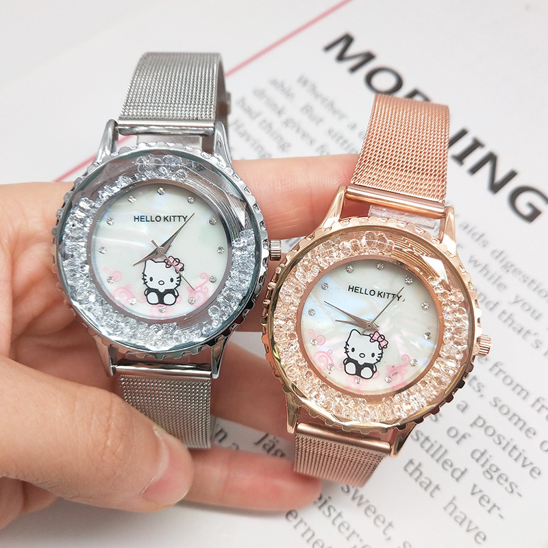 hello kitty kt Hello Kitty With drill children Cartoon steel strip watch lovely girl Cartoon watch