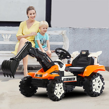 大號全電動兒童挖掘機可坐人推土鏟車男孩挖土玩具兒童電動車代發